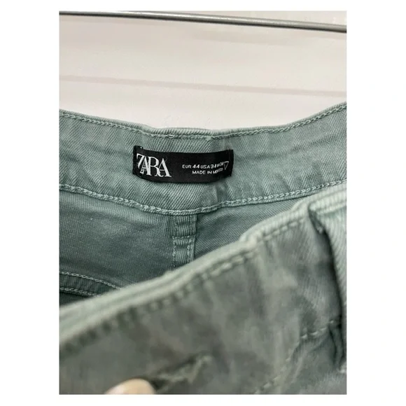 Zara Men Solid Color Slim fit Pants Washed Green - Picture 4 of 4